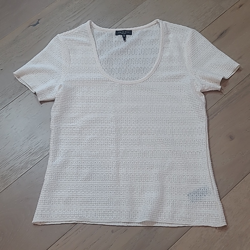 rag & bone Shirt Women's sz M Cream Knit Scoop Neck Short Sleeve Top